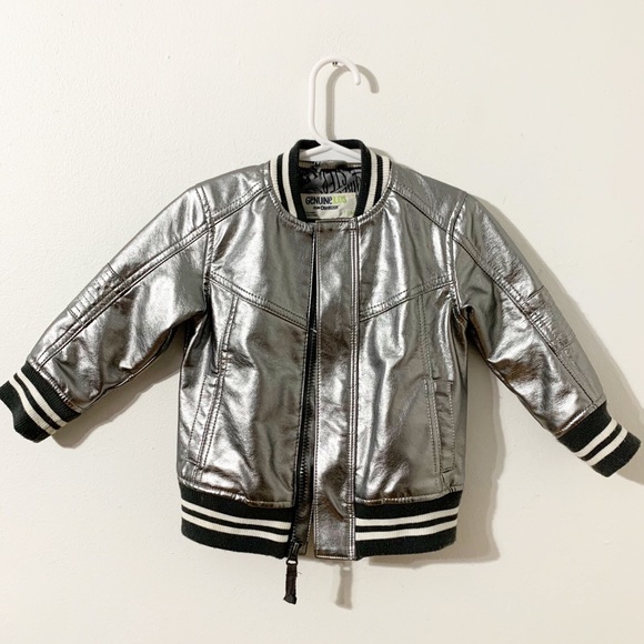 Genuine Kids by Osh Kosh B’Gosh Silver Front Zip Insulated Letterman Like Jacket - Picture 3 of 10